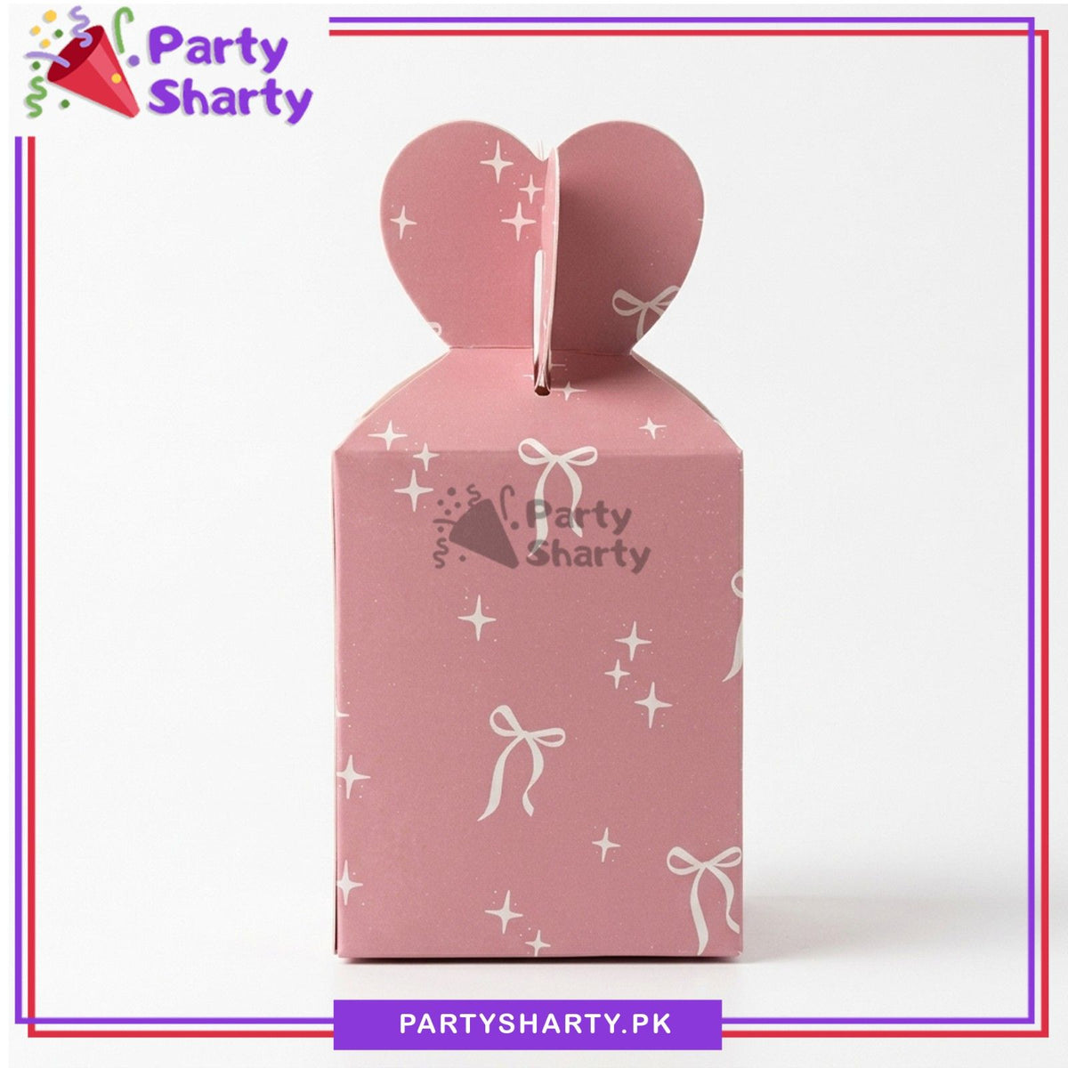 Pink Color with White Bow Design Printed Goody Box For Theme Based Party Decoration & Celebration
