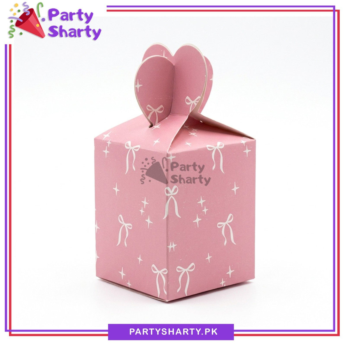 Pink Color with White Bow Design Printed Goody Box For Theme Based Party Decoration & Celebration