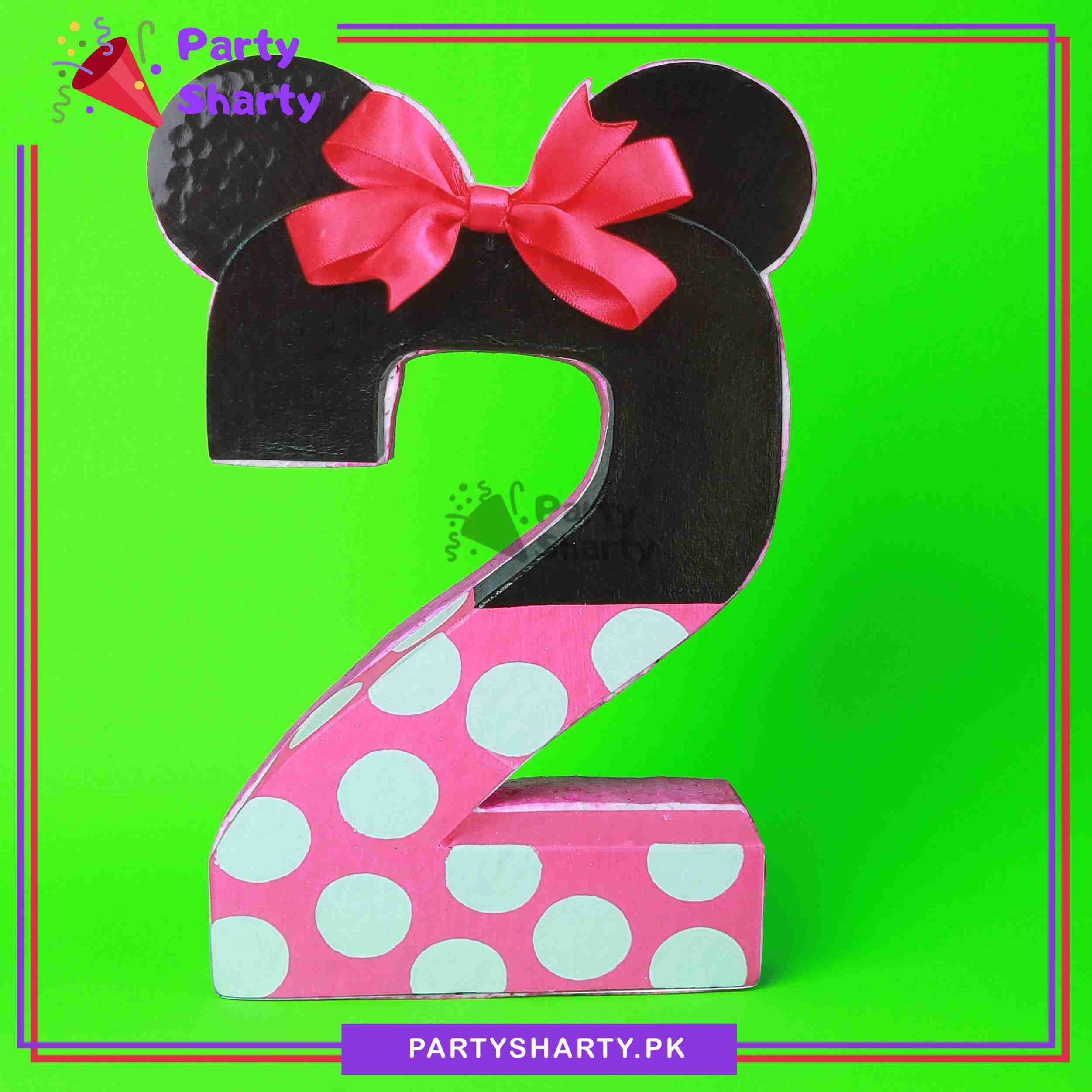 Pink Numeric 2 Thermocol Standee For Minnie Mouse Theme Based Second Birthday Celebration and Party Decoration
