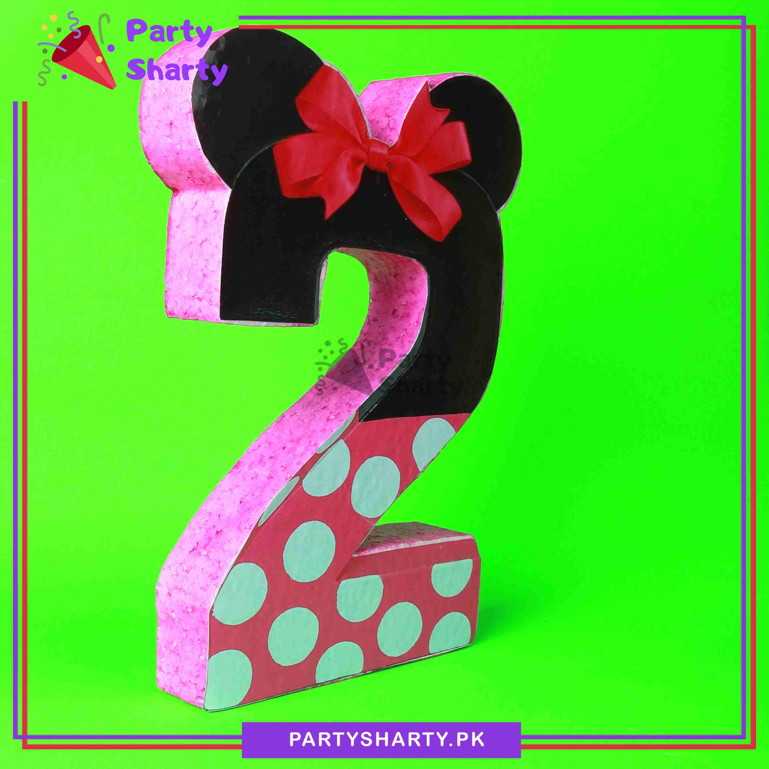 Pink Numeric 2 Thermocol Standee For Minnie Mouse Theme Based Second Birthday Celebration and Party Decoration