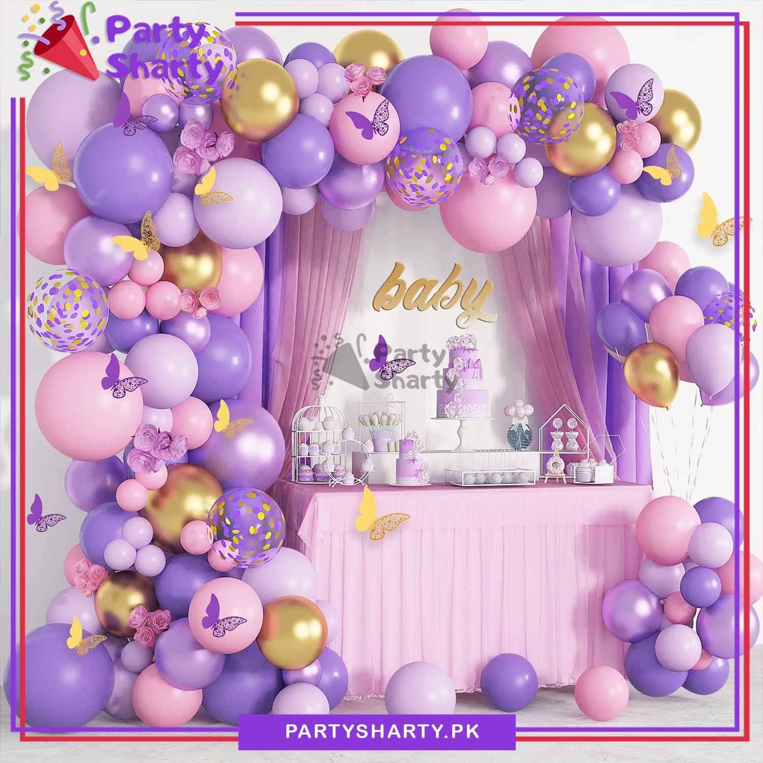100pcs Pink & Purple Butterfly Theme Balloon Garland For Birthday Decoration and Party Celebrations