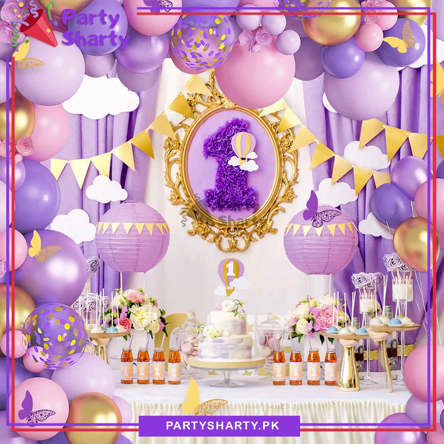 100pcs Pink & Purple Butterfly Theme Balloon Garland For Birthday Decoration and Party Celebrations