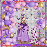 100pcs Pink & Purple Butterfly Theme Balloon Garland For Birthday Decoration and Party Celebrations