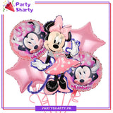 Pink Stylish Minnie Mouse Cartoon Foil Balloon Set - 5 Pieces For Birthday Party Decoration