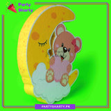 Pink Teddy bear on Sleeping Crescent Thermocol Standee For Teddy Bear Theme Based Birthday Celebration and Party Decoration