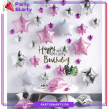 Happy Birthday Card Banner with Star Foil Balloons Set for Birthday Party Decoration and Celebration