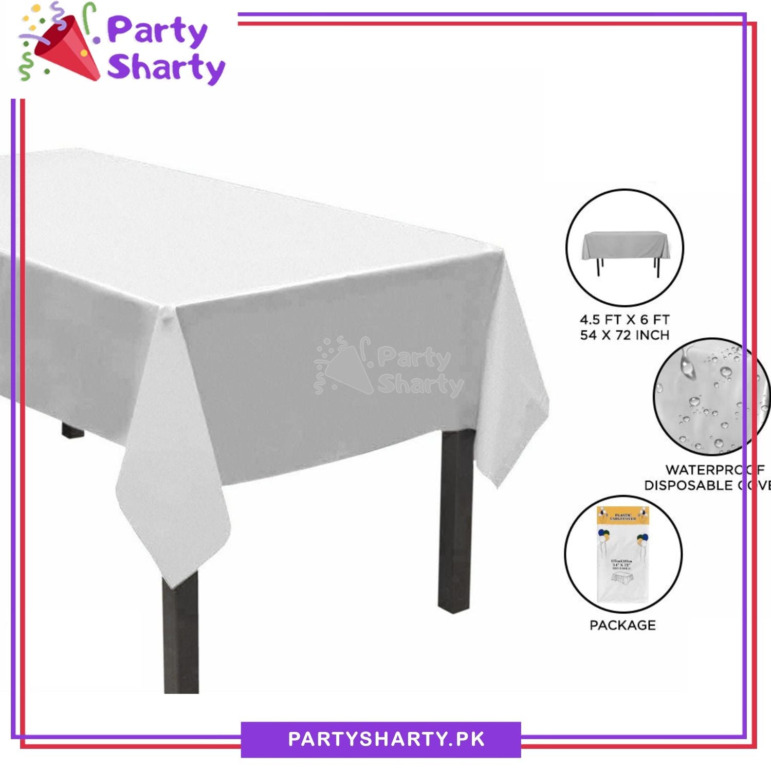 Plain Color Plastic Table Cover (137 x 183 cm) For Party Decoration and Celebration