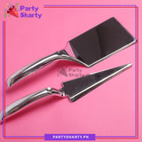Silver Classic Heavy Duty Plastic Cake Server Set (Square and Triangle) For Birthday, Anniversary, Wedding Party Decoration and Celebration