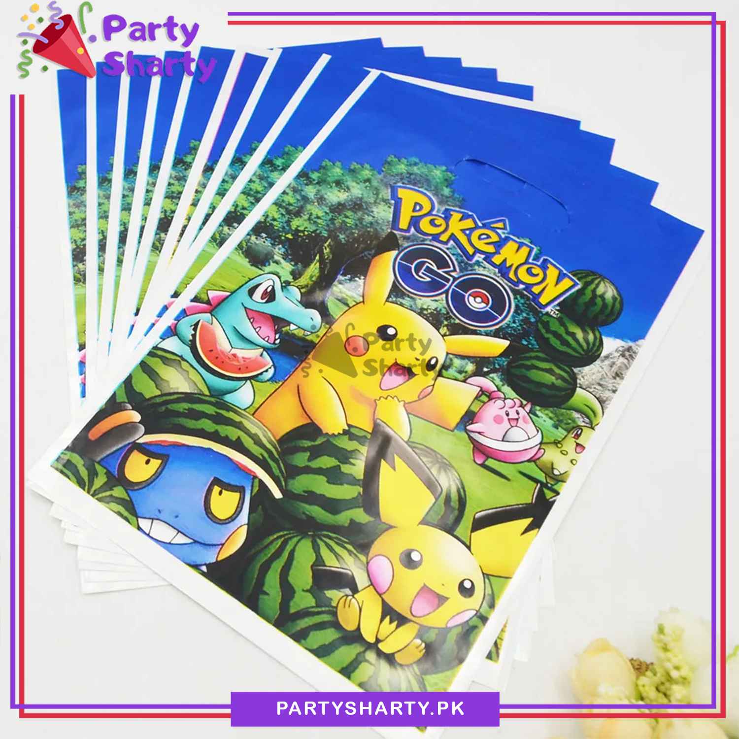 Pokémon Theme Goody Bags Pack of 10 For Pokémon Theme Birthday Party Decoration and Celebration