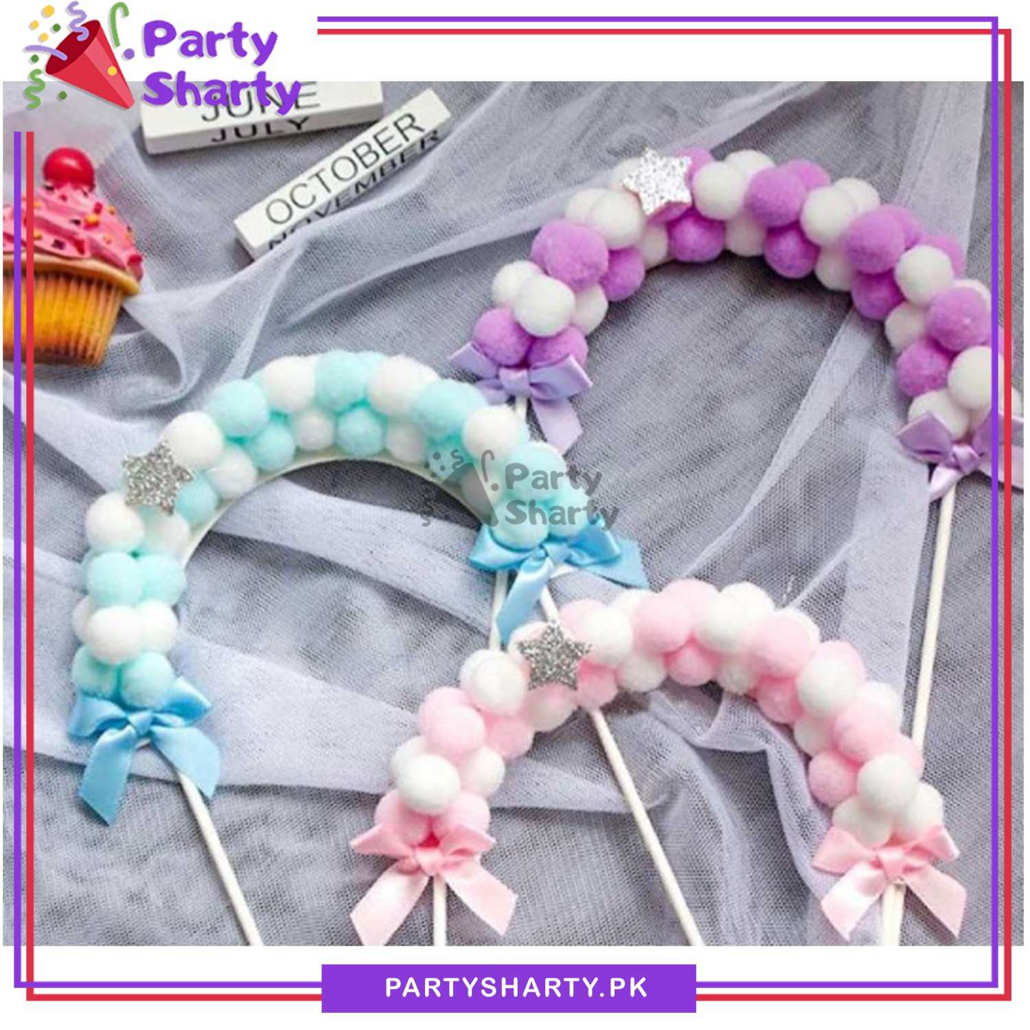 Pom Pom Arch Style Cake Toppers For Pastel Princess Party Decorations & Celebrations