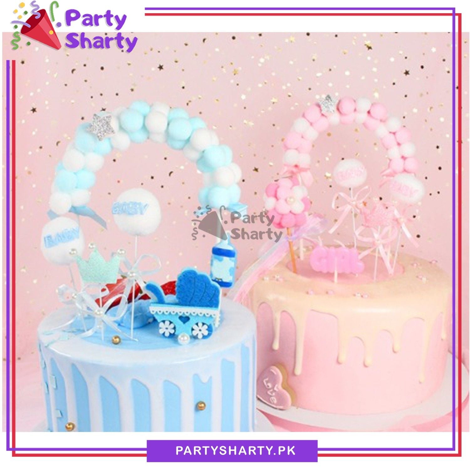 Farty Sharty Pom Pom Arch Style Cake Toppers For Pastel Princess Party Decorations ...