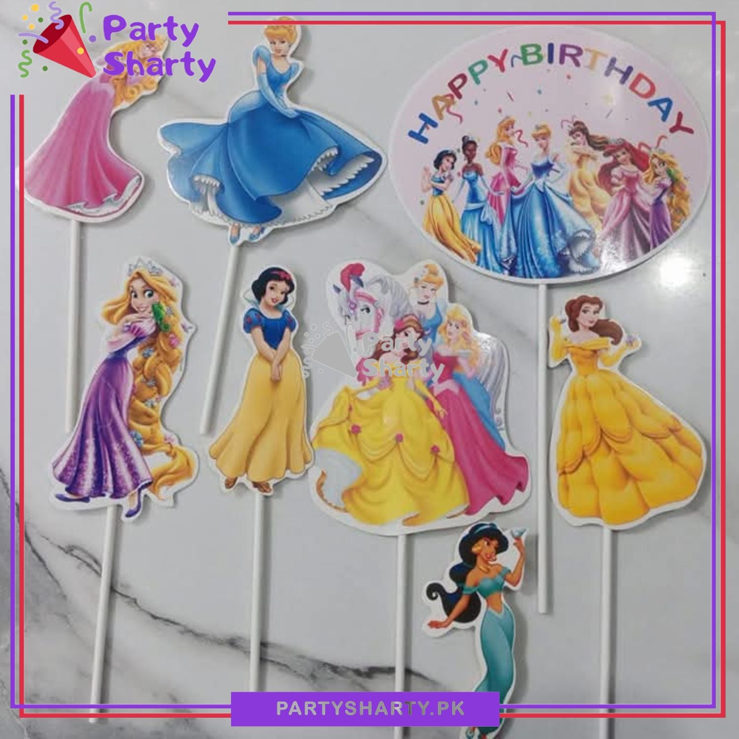 Princess Theme Cake Topper Set of 8 for Princess Theme Birthday Decoration and Celebration