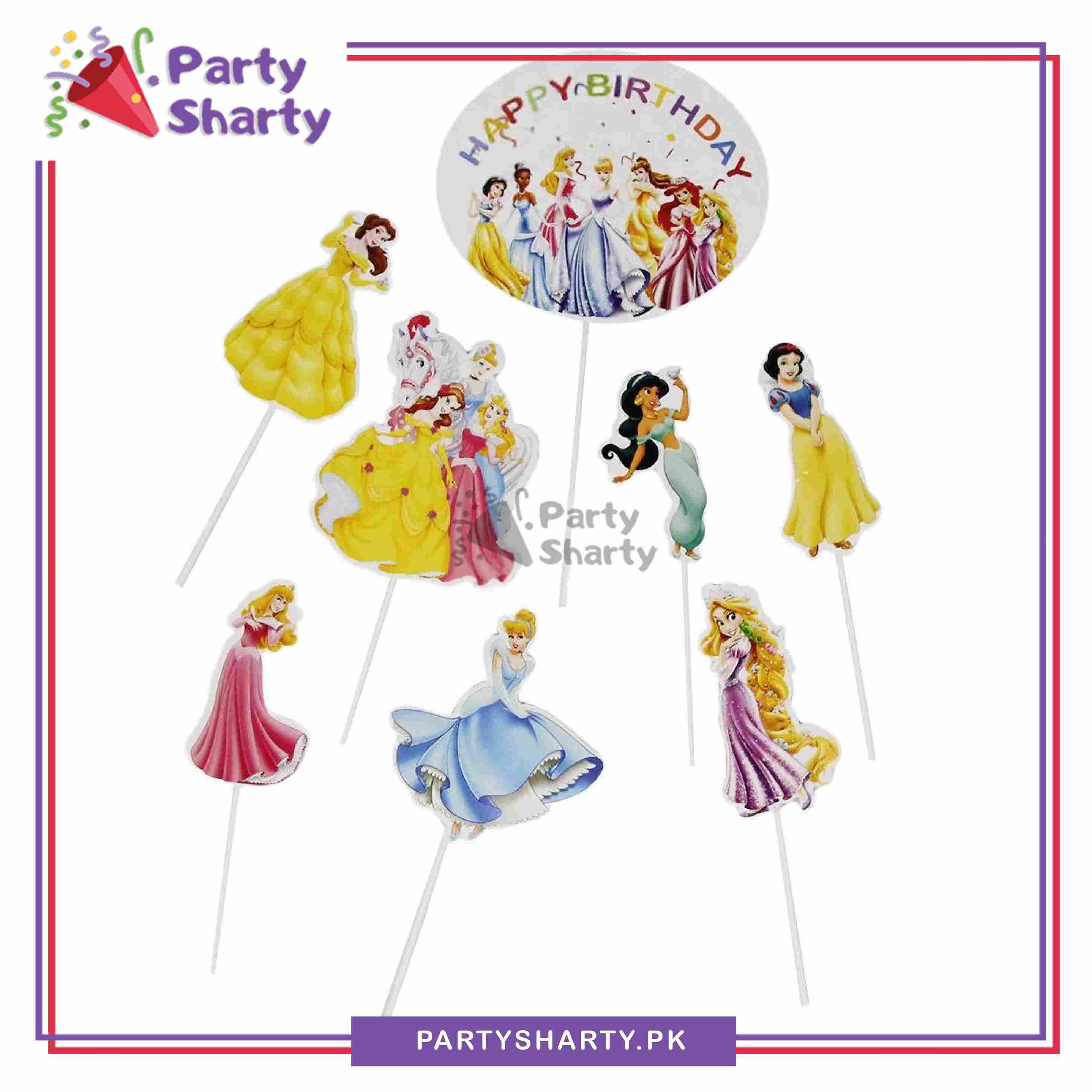 Princess Theme Cake Topper Set of 8 for Princess Theme Birthday Decoration and Celebration