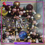 Purple Eid Mubarak Card Banner with Brown, Rose Gold, White & Golden Theme Set for Eid Decoration and Celebration