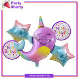 Purple Narwhal / Baby Whale Shaped Foil Balloon set of 5 For Under The Sea Theme Birthday Decoration and Celebrations