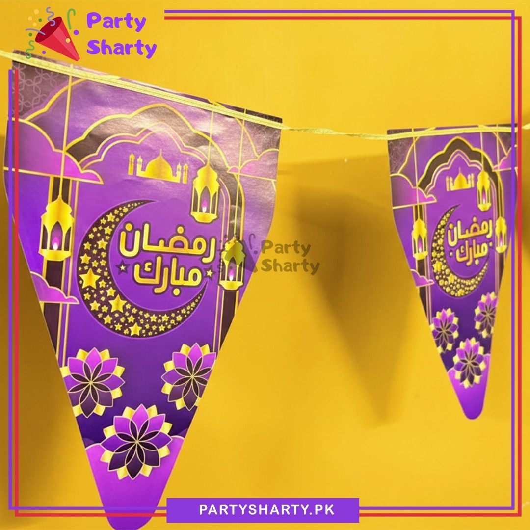 Purple & Golden Ramadan Kareem Party Flags Pack of 10 For Ramadan Decoration
