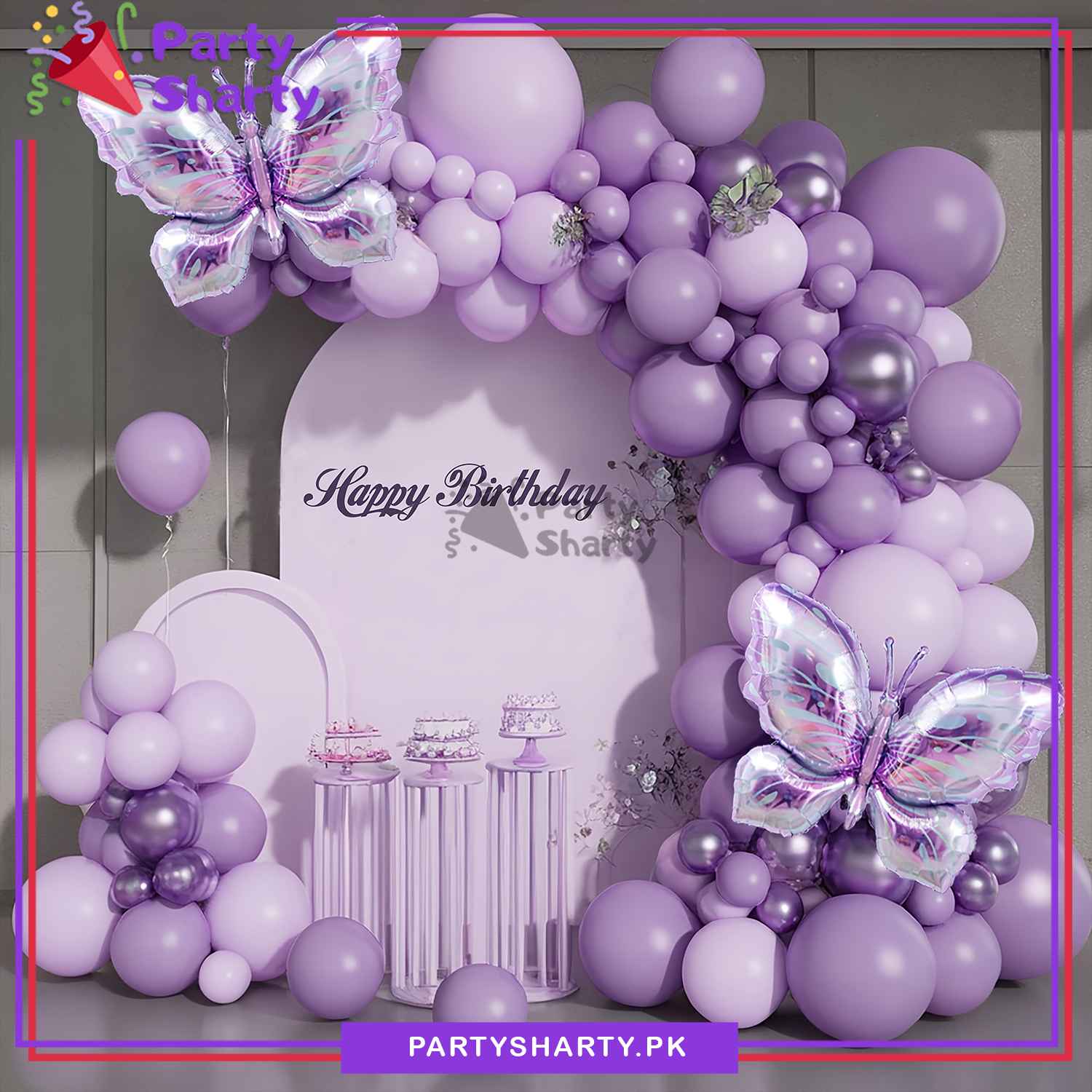 100pcs Purple & Lilac Butterfly Theme Balloon Garland For Birthday Decoration and Party Celebrations