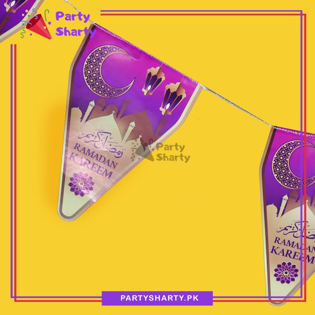 Purple Ramadan Kareem Party Flags Pack of 10 For Ramadan Mubarak Theme Decoration