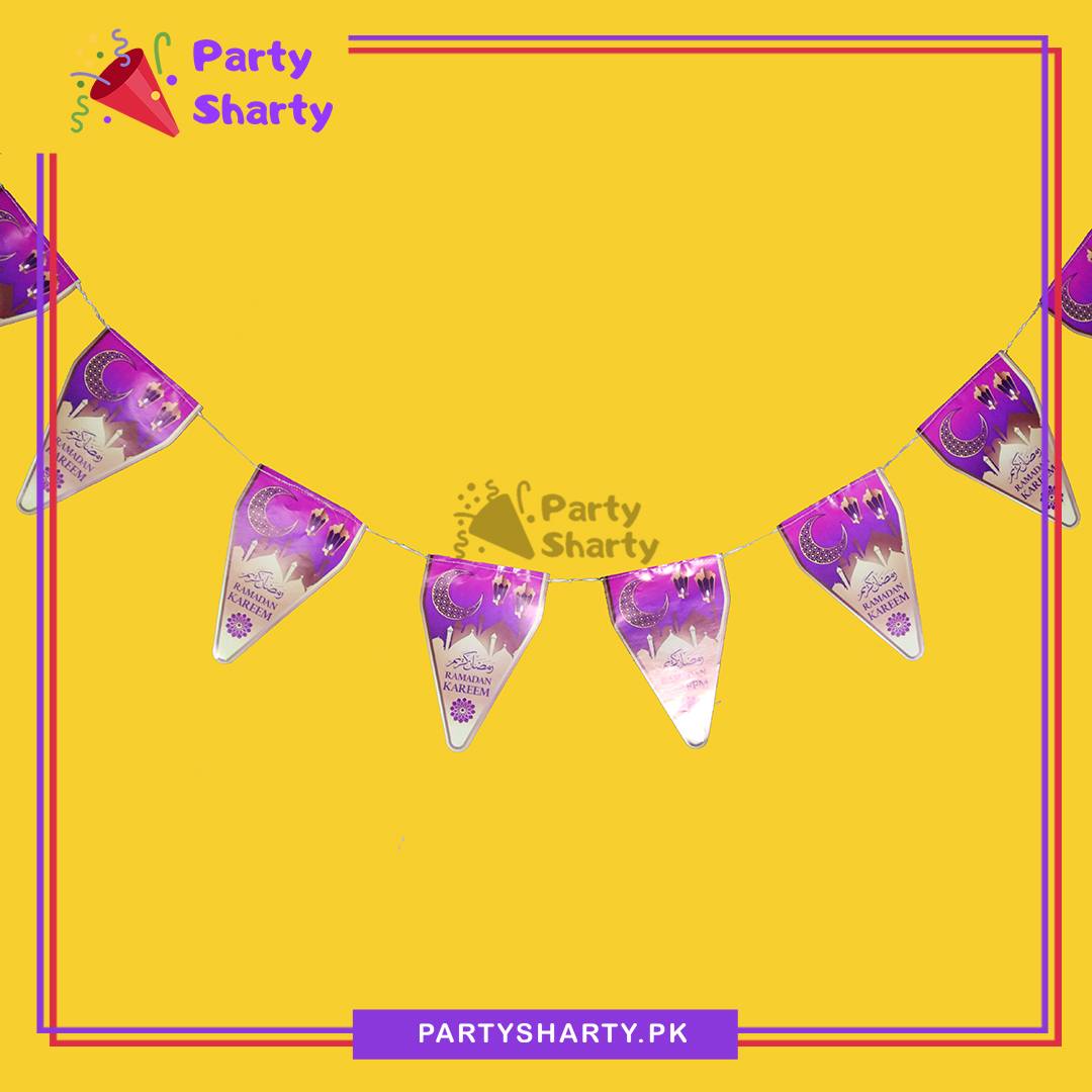 Purple Ramadan Kareem Party Flags Pack of 10 For Ramadan Mubarak Theme Decoration