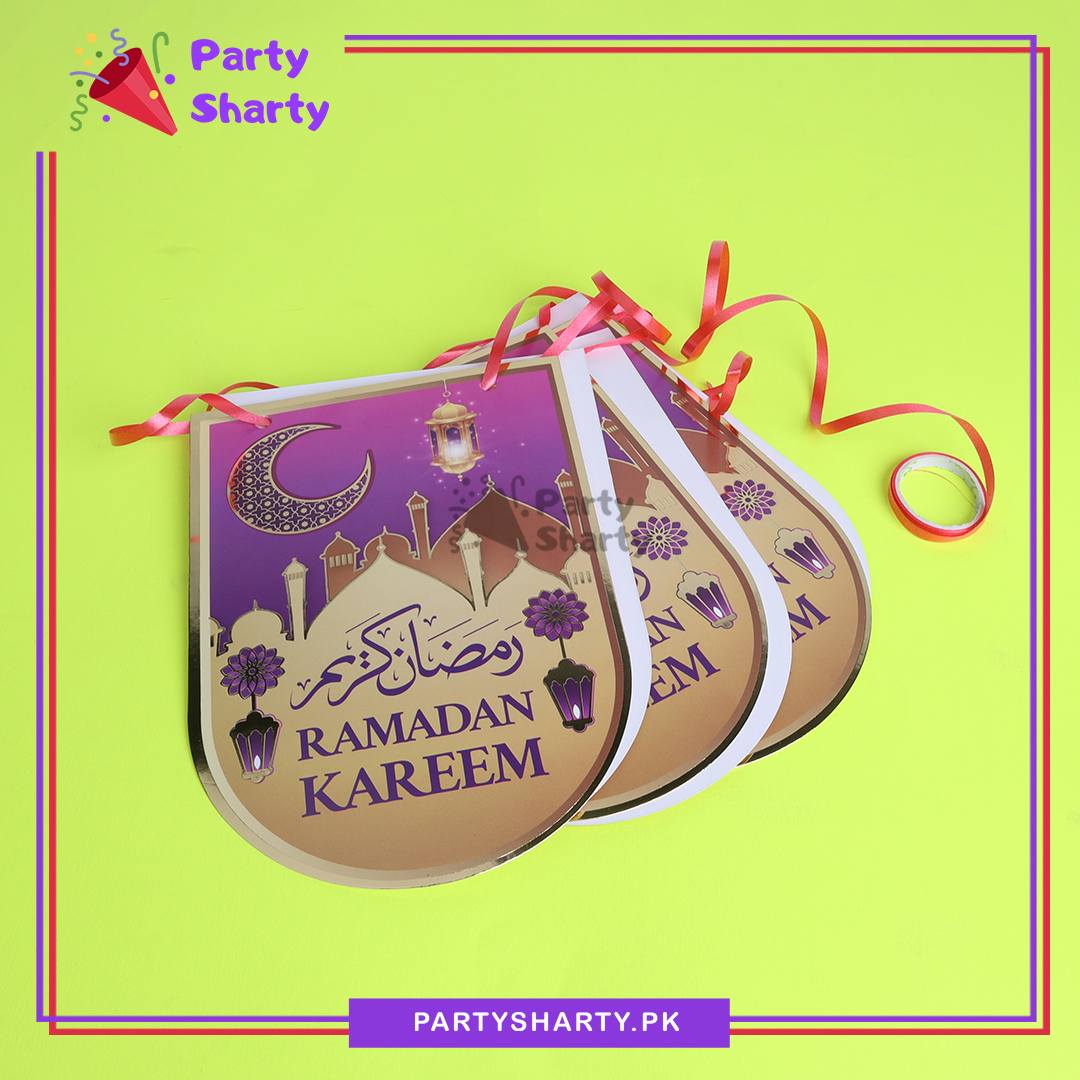 Purple Ramadan Kareem U-Shaped Card Banner For Ramadan Theme Decoration