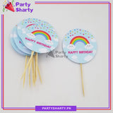 Happy Birthday Rainbow Theme Cup Cake Topper For Rainbow Birthday Theme Party and Decoration