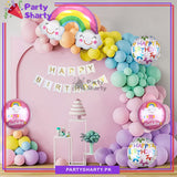 Happy Birthday White Banner with Rainbow Theme Balloons Set For Birthday Decoration and Celebrations