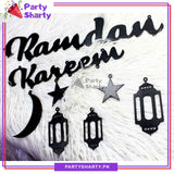 Ramdan Kareem Wooden Cutout, Moon Star Lantern Wooden Cutout For Ramadan Kareem Wall Decoration