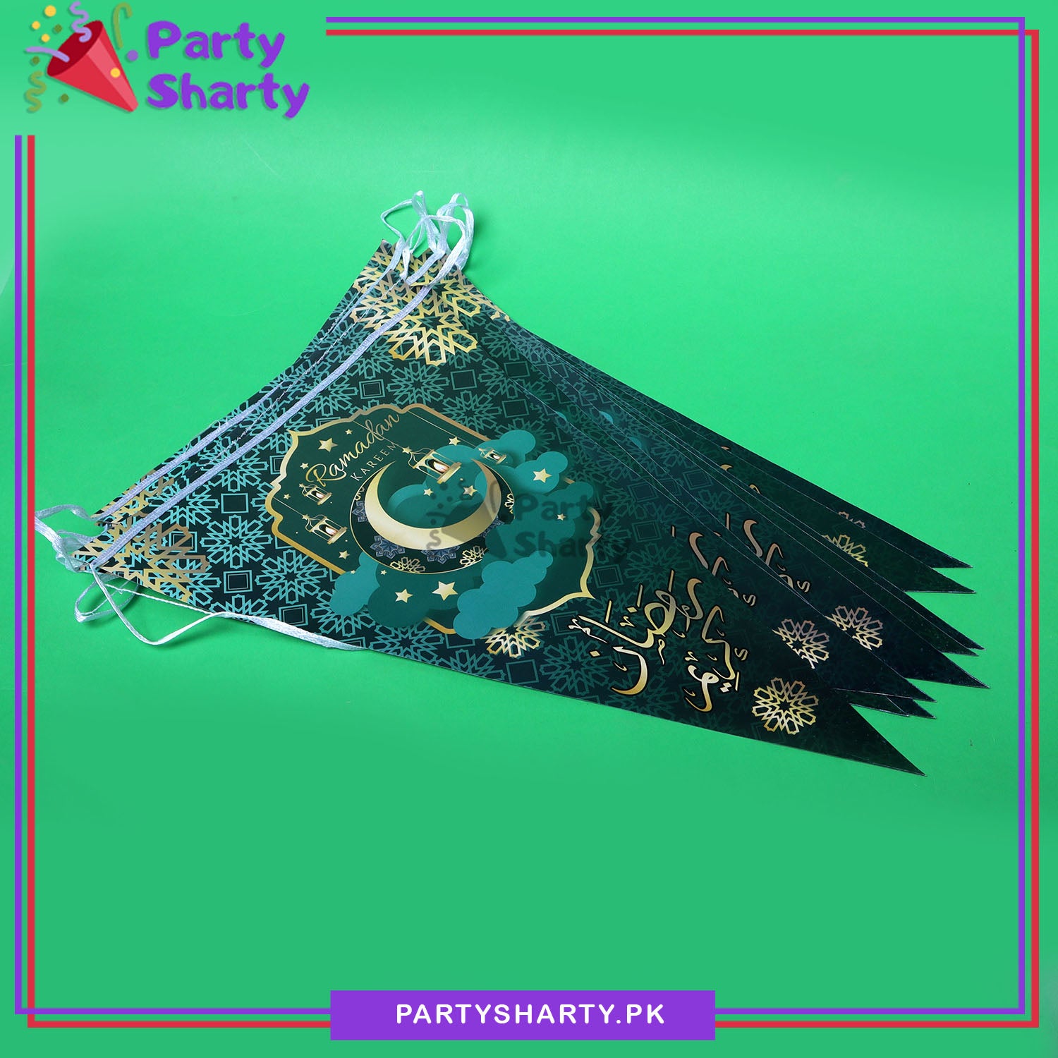 D-2 Ramadan Kareem Flags Bunting (Pack of 10) For Ramadan Decoration