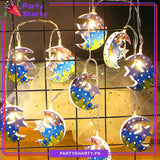 Ramadan Kareem Printed Crescent With Star Shaped Led Metal String Light For Ramadan Decoration And Celebration