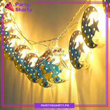 Ramadan Kareem Printed Crescent With Star Shaped Led Metal String Light For Ramadan Decoration And Celebration