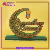 Ramadan Kareem Crescent Moon Shaped Thermocol Standee For Ramadan Mubarak Decoration and Celebrations