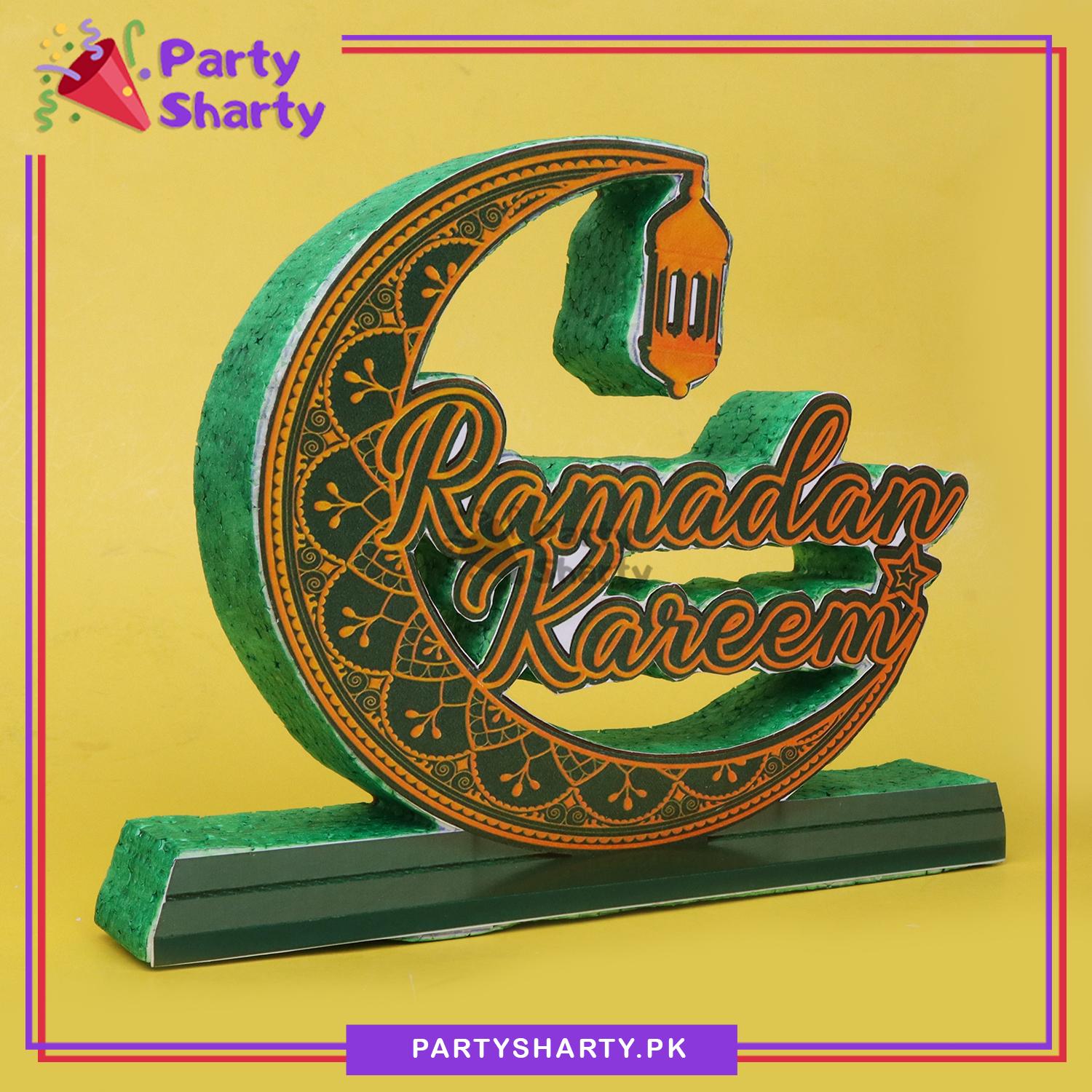 Ramadan Kareem Crescent Moon Shaped Thermocol Standee For Ramadan Mubarak Decoration and Celebrations