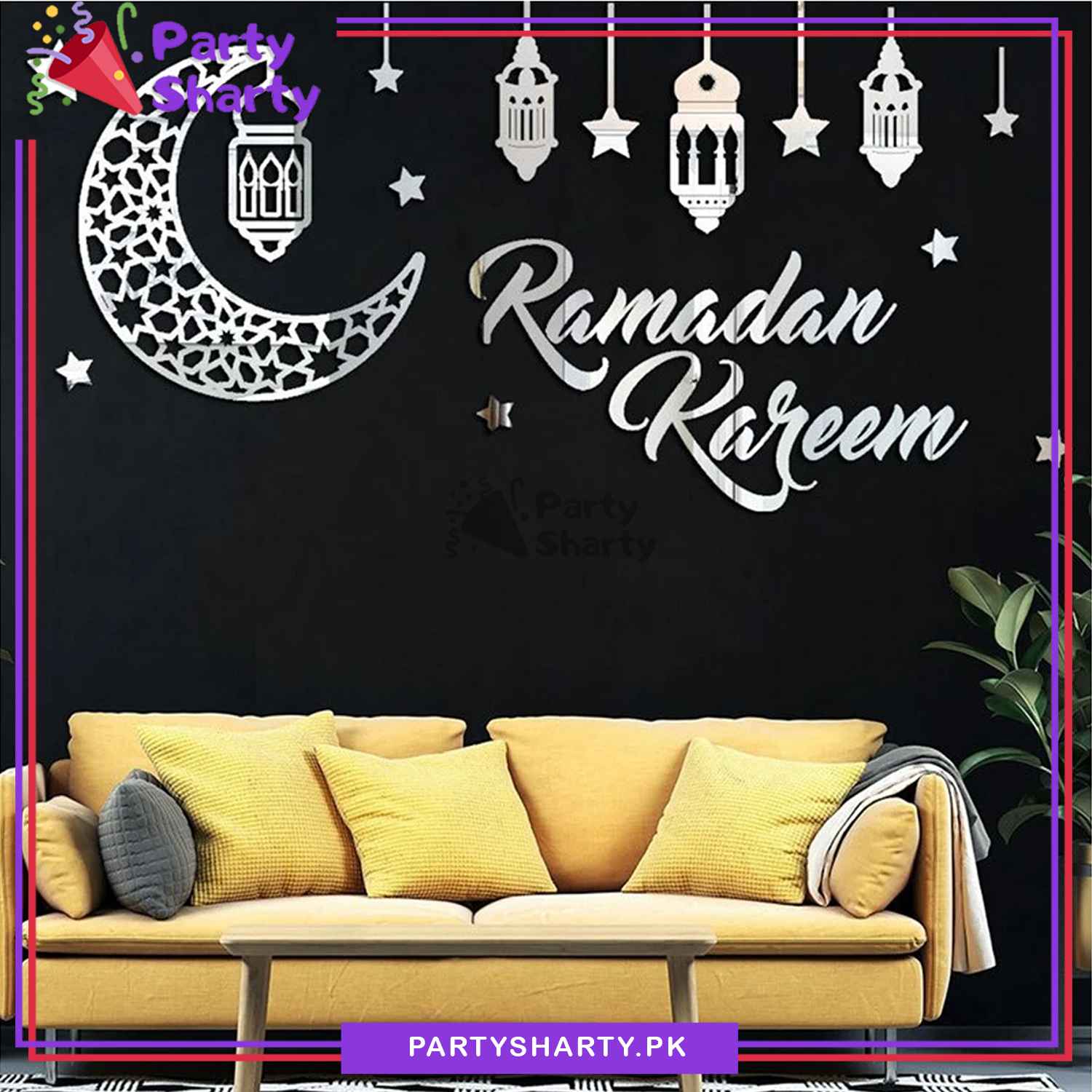Ramadan Kareem Wall Vinyl Stickers, Hollow Moon Star Lantern Wall Sticker For Ramadan Kareem Wall Decoration