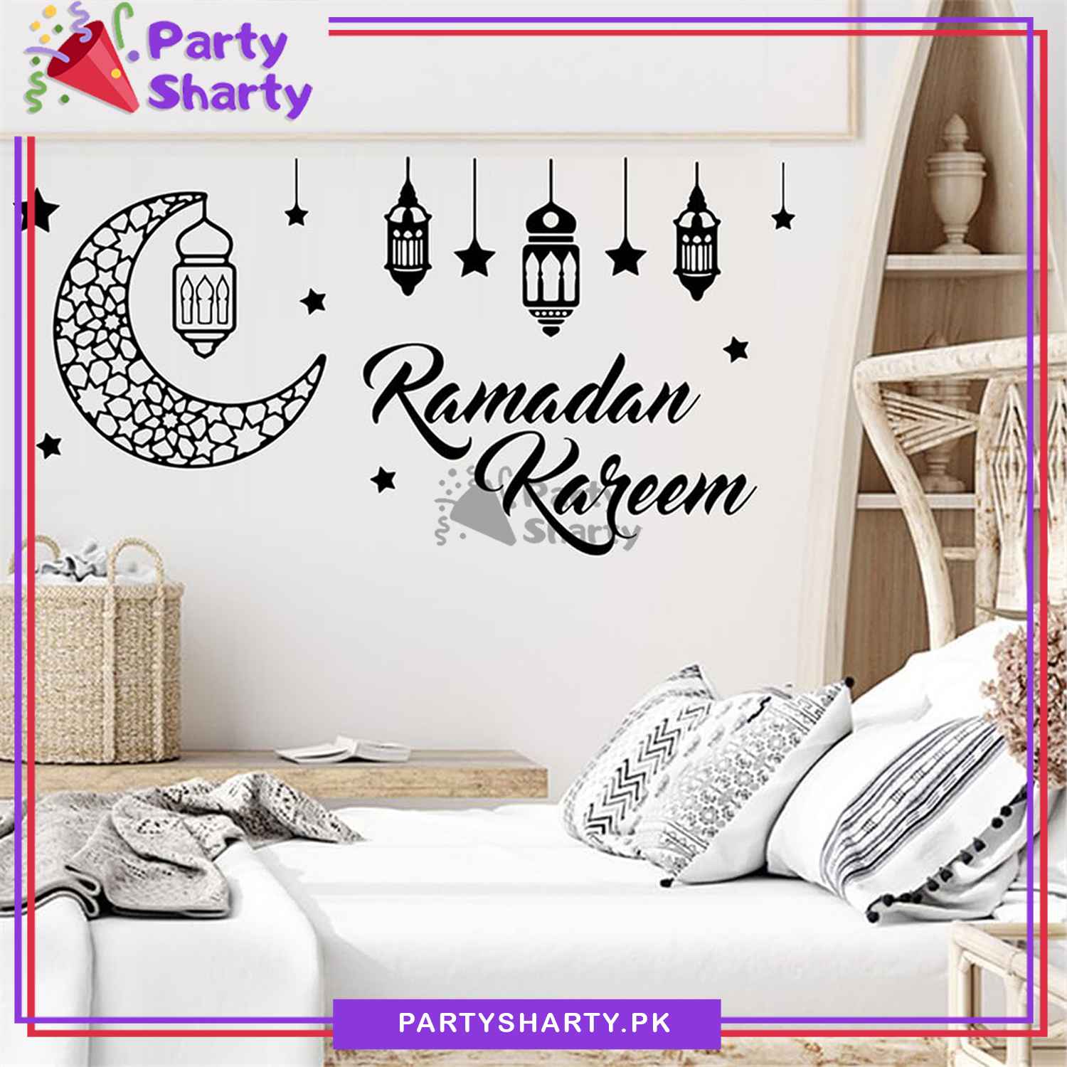 Ramadan Kareem Wall Vinyl Stickers, Hollow Moon Star Lantern Wall Sticker For Ramadan Kareem Wall Decoration