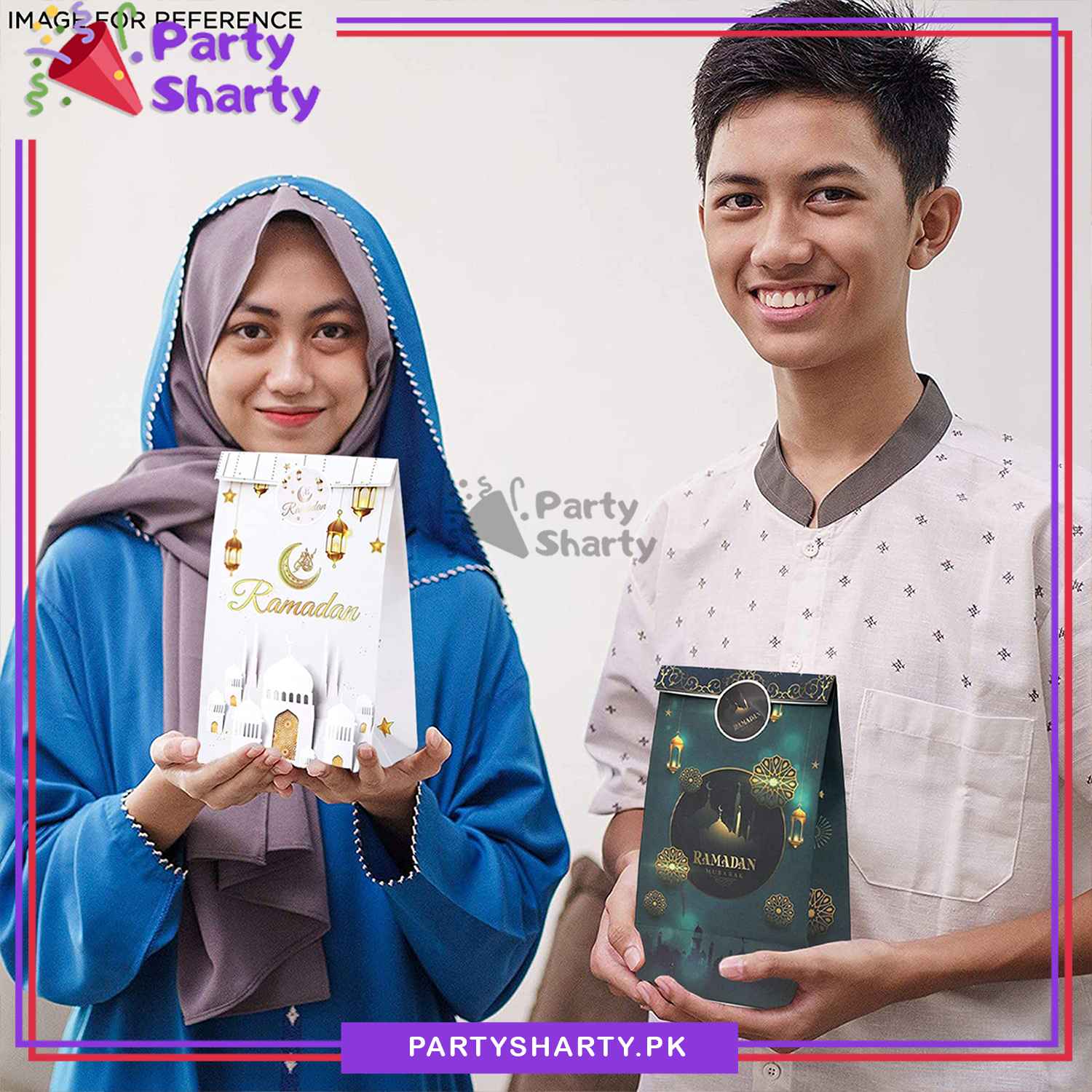 6pcs / Set Ramadan Mubarak Treat / Goody Bags with Stickers, Ramadan Party Favor Bags for Ramadan Giveaways