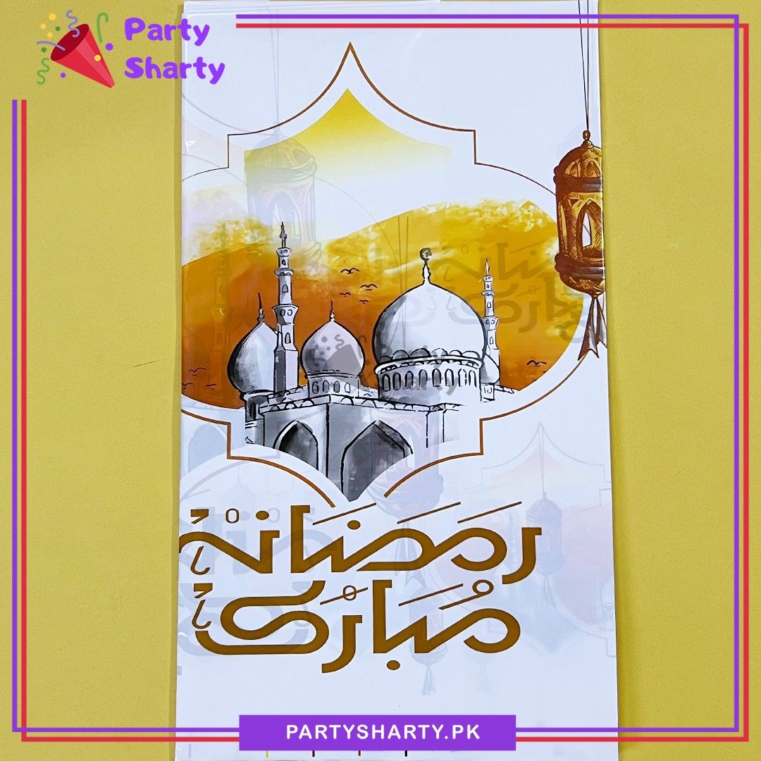 Ramadan Mubarak White & Golden Theme Plastic Table Cover for Ramadan Decoration