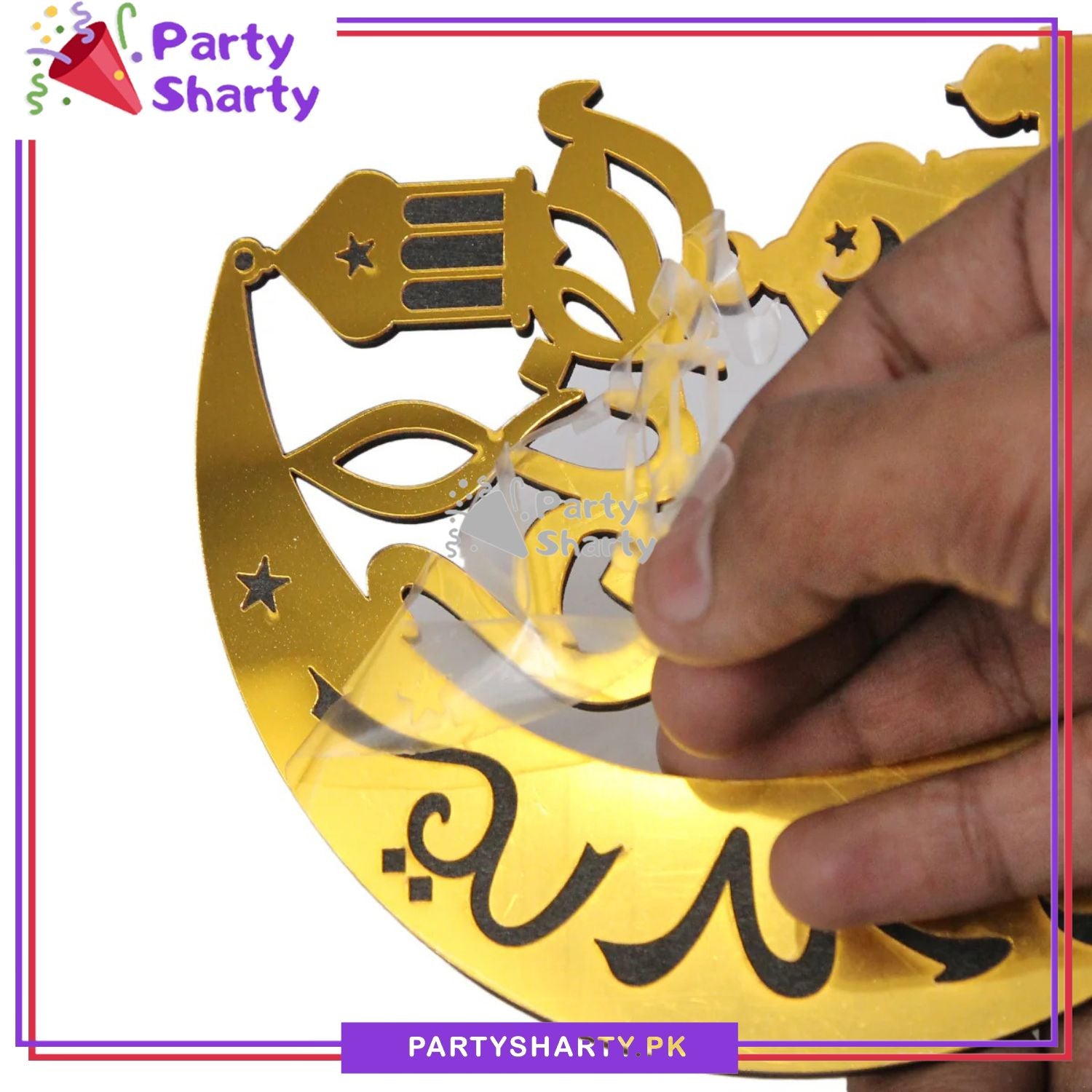 7inches Ramadan Kareem Crescent Moon Shaped Wooden with Acrylic Finish Design Standee For Ramadan Mubarak Decoration and Celebrations
