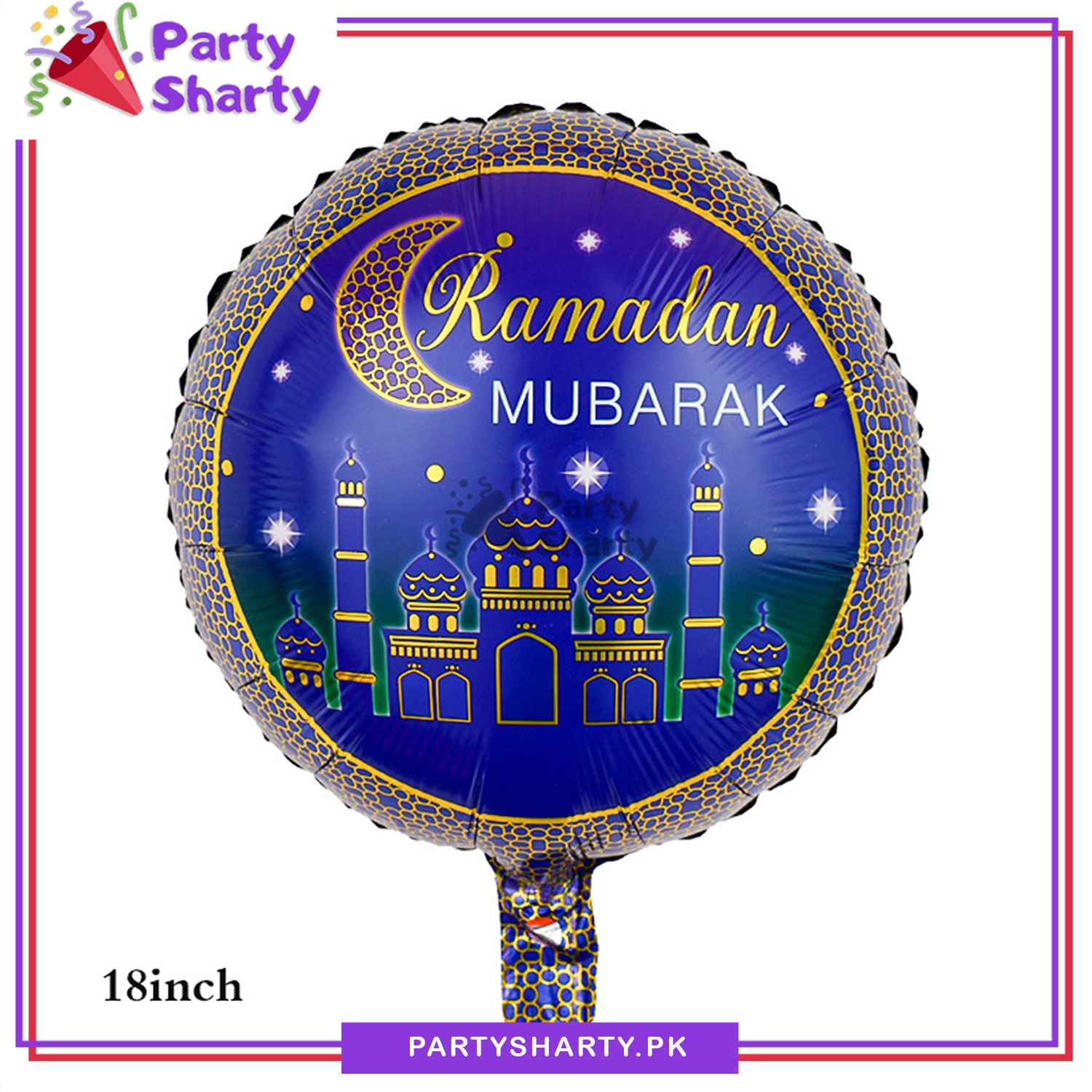 Ramadan Mubarak Dark Blue Round Foil Balloon For Ramadan Iftar Party Decoration and Celebration