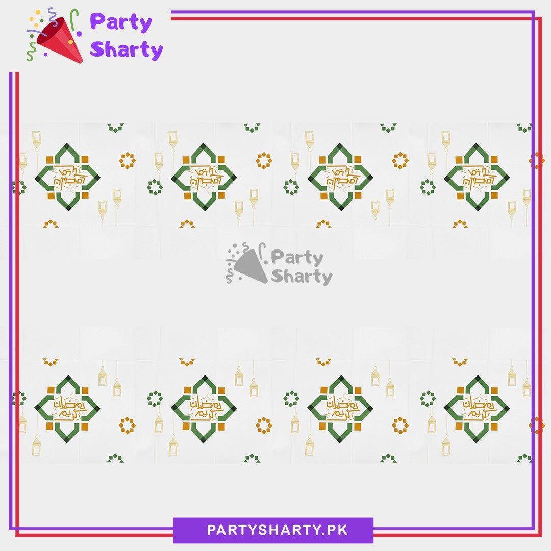 Ramadan Kareem White, Green & Golden Color Theme Plastic Table Cover for Ramadan Decoration