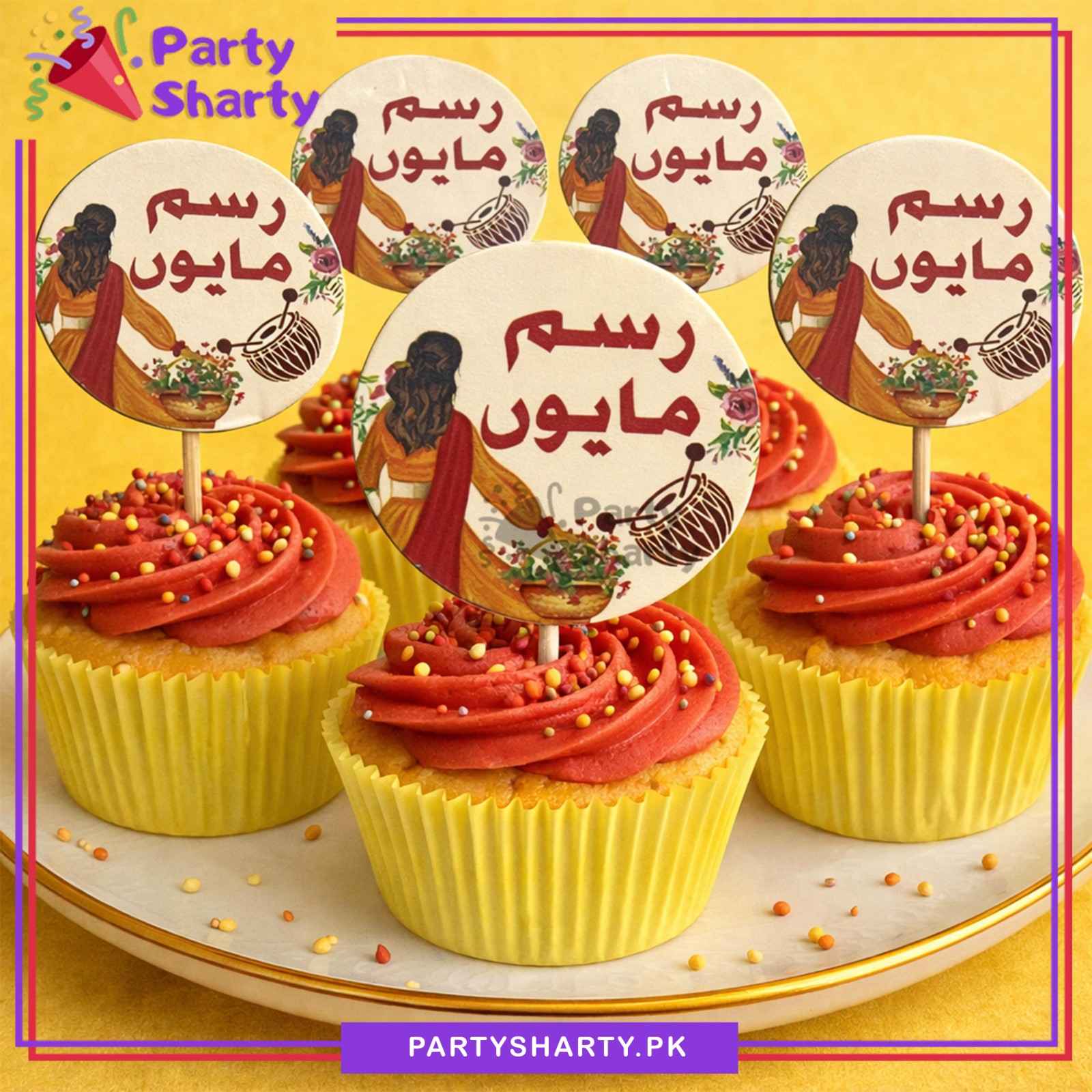 Rasm e Mayon Small Mithai / Cup Cake Topper For Mehndi Decoration & Celebration