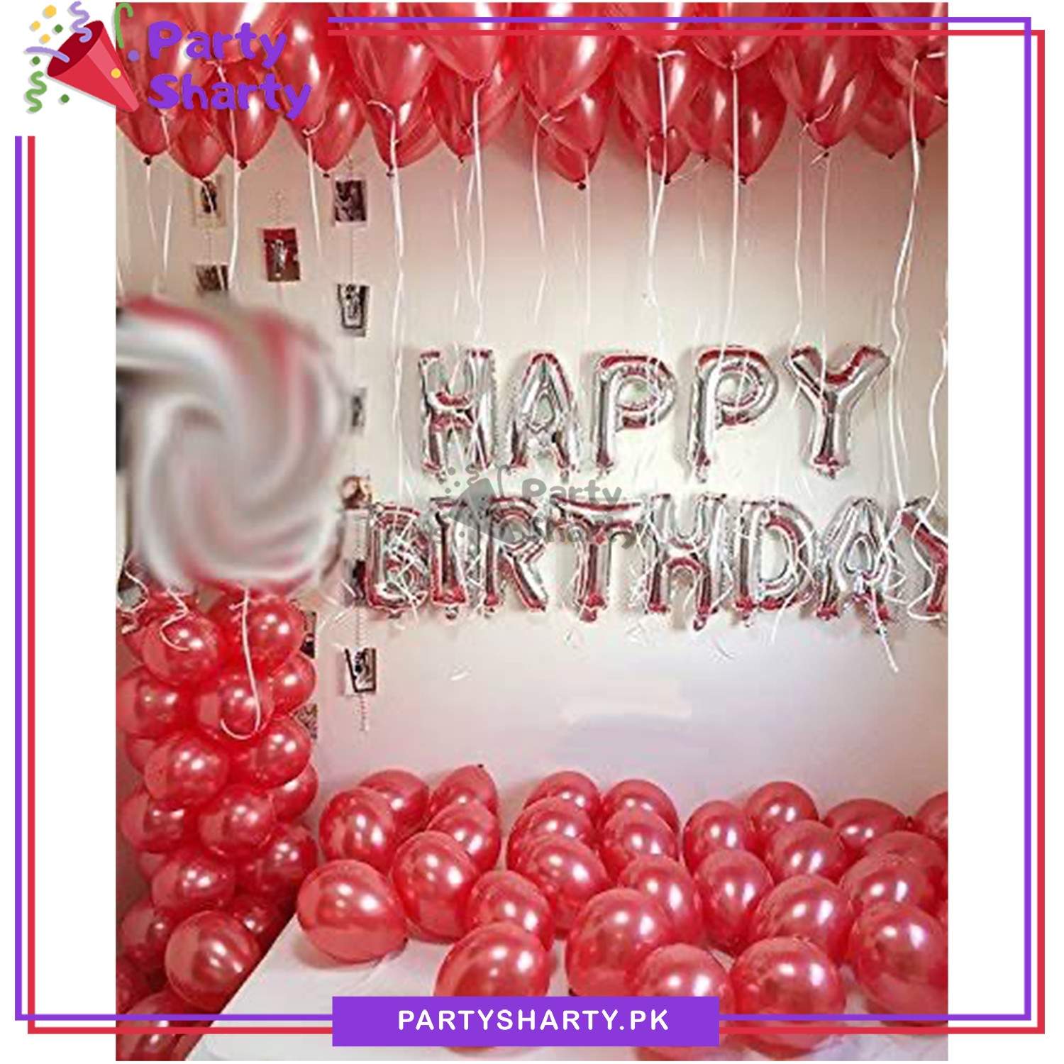 Happy Birthday Silver with Red Balloons Theme Set For Birthday Decoration and Celebrations