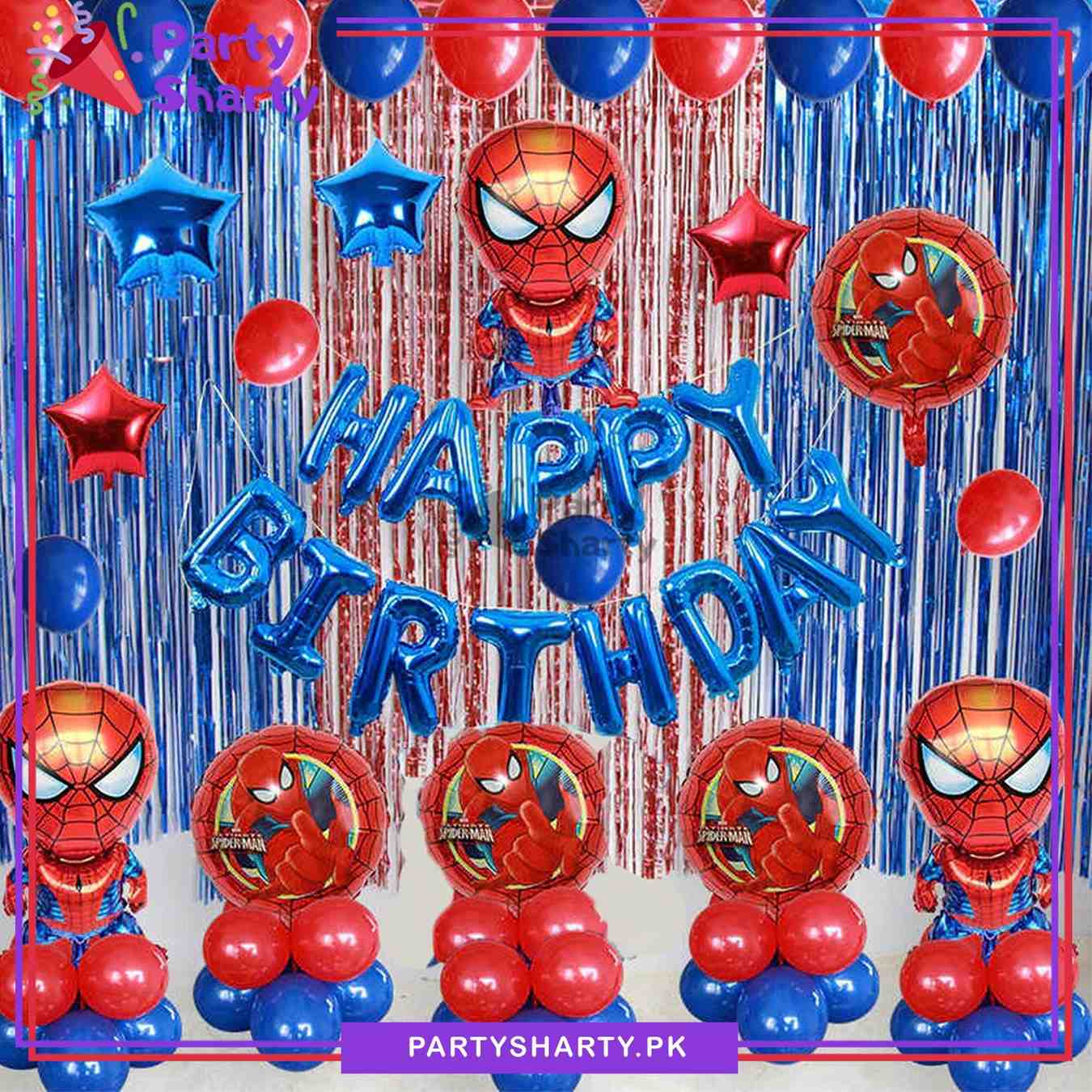 Red & Blue Spider Man Happy Birthday Theme Set for Birthday Decoration and Celebrations