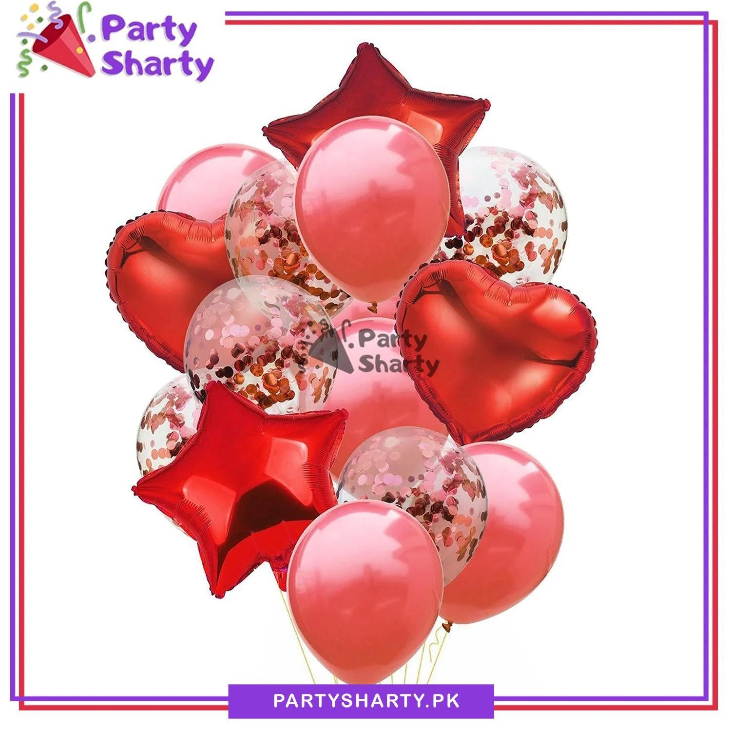 14 Pcs Confetti Decorative Party Balloons Set (Star, Heart Shaped & Confetti Filled Latex Party Balloons Set) For Birthday and Event