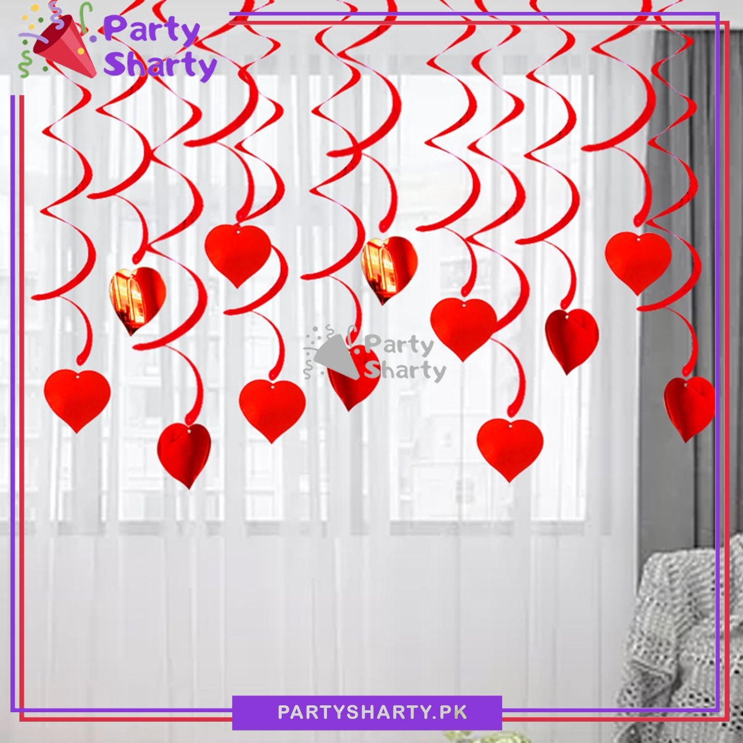 Red Heart Shaped Swirls (Pack of 6) For Birthday Party and Decoration