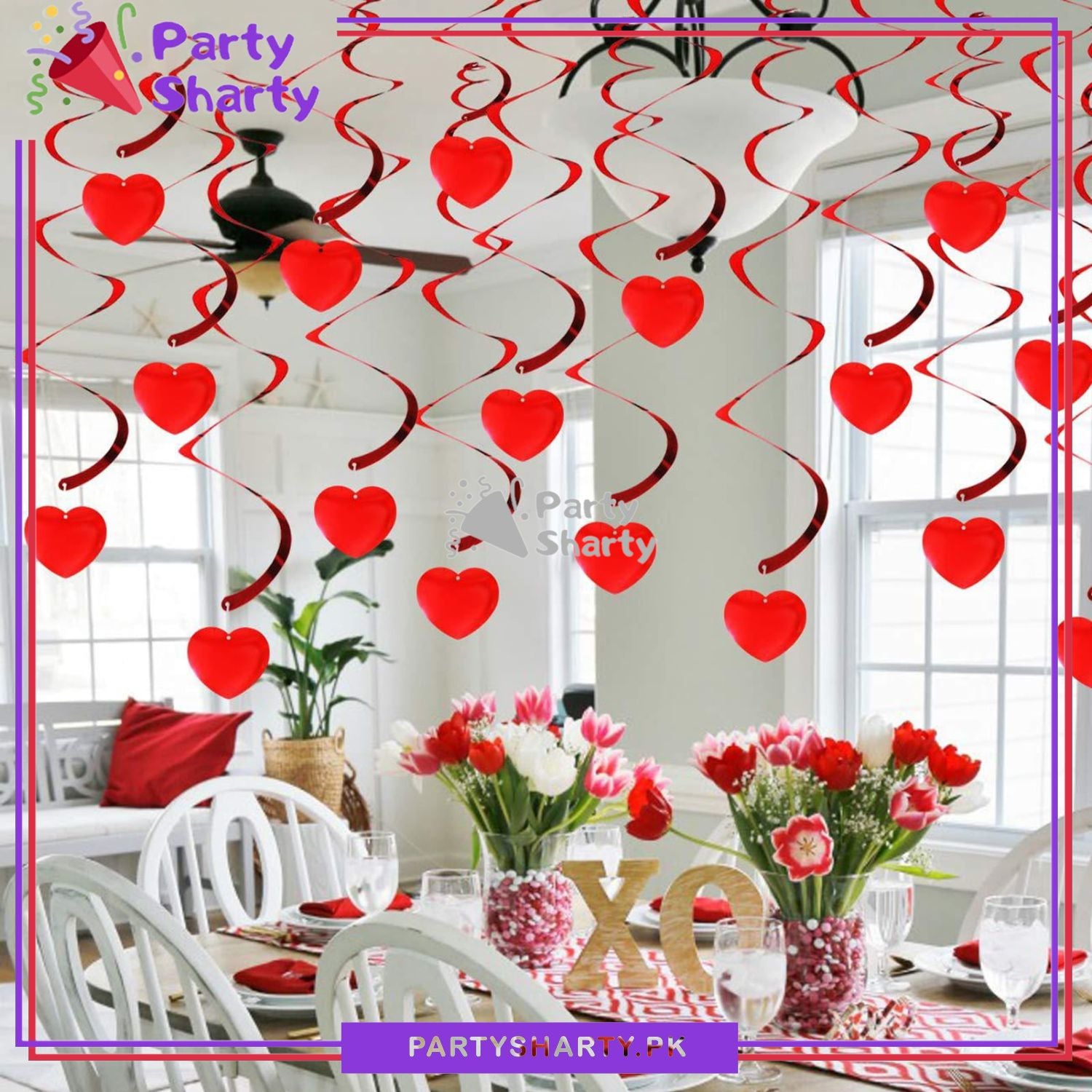 Red Heart Shaped Swirls (Pack of 6) For Birthday Party and Decoration