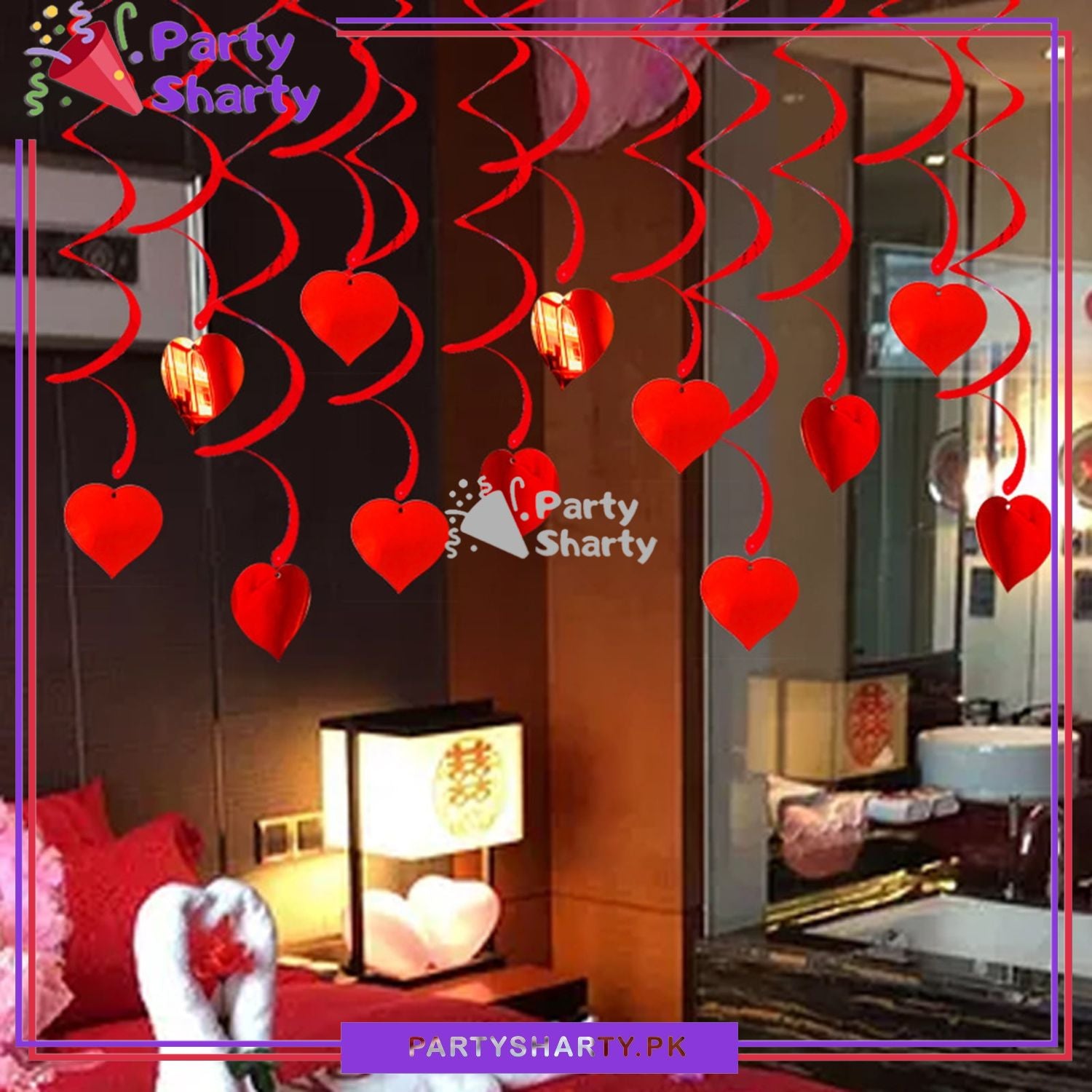 Red Heart Shaped Swirls (Pack of 6) For Birthday Party and Decoration