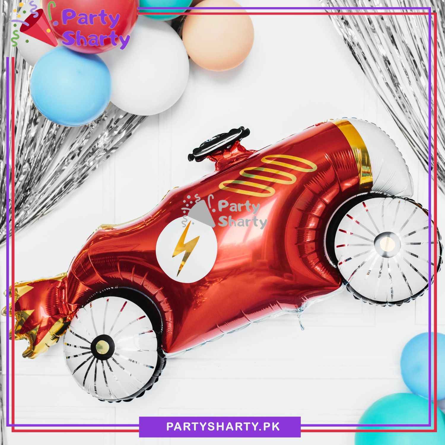 Red Vintage Car Foil Balloon For Racing Car / Too Fast Theme Birthday Party Decoration