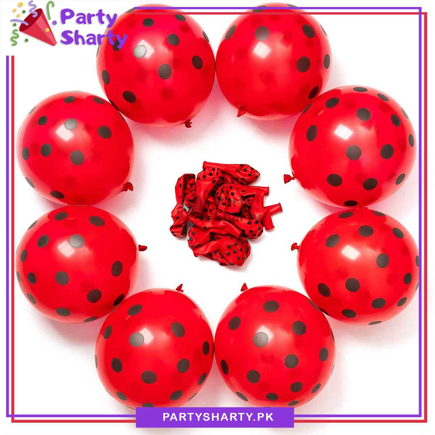 Red with Black Polka Dots Latex Balloons Pack of 25 For Party Decoration