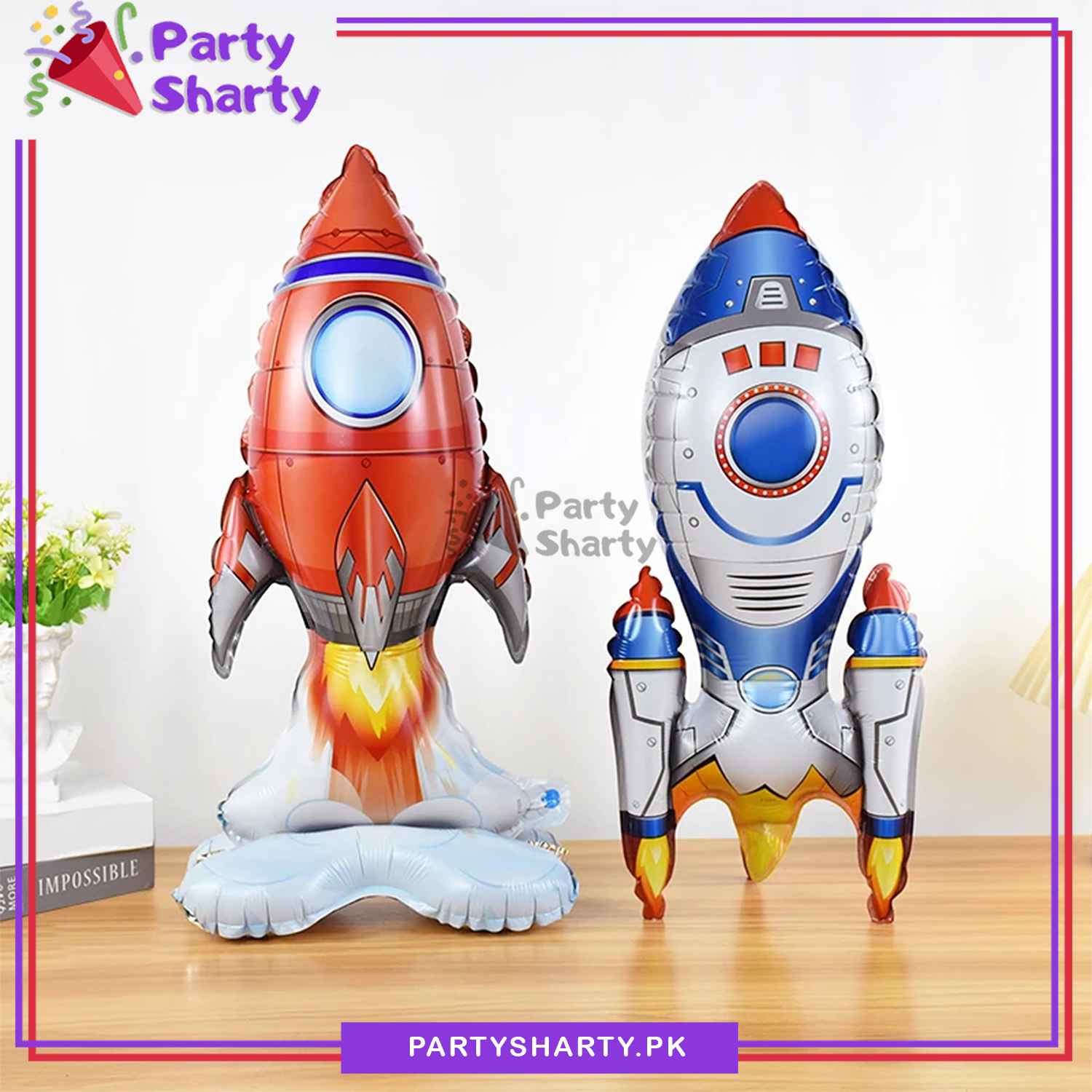 4D Inflatable Astronaut Space Rocket Balloons with Standing Rocket Base Foil Balloons for Kids Space Theme Birthday Party