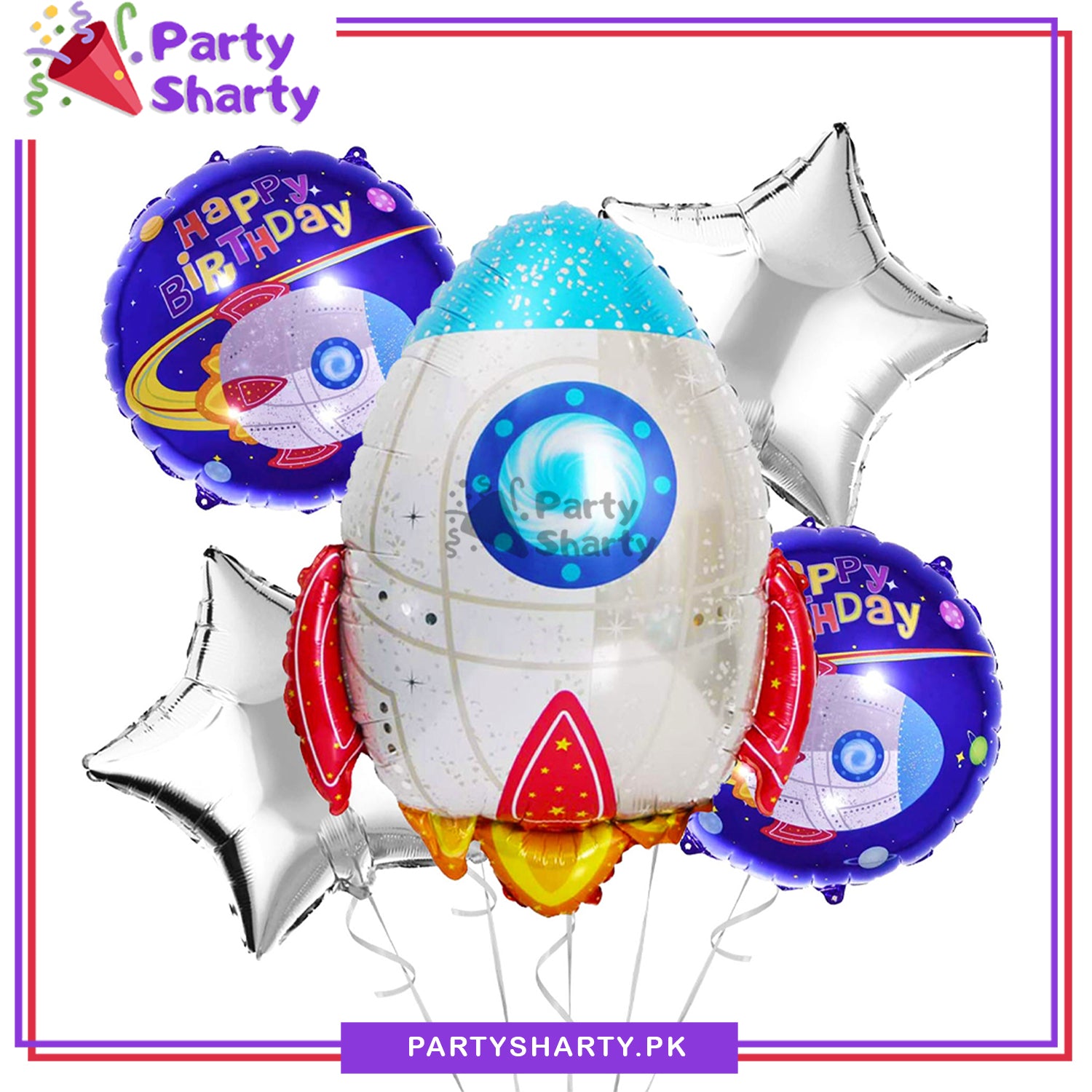 5pcs/set Rocket Shaped Theme Foil Balloons For Space Theme Birthday Party Decoration and Celebration